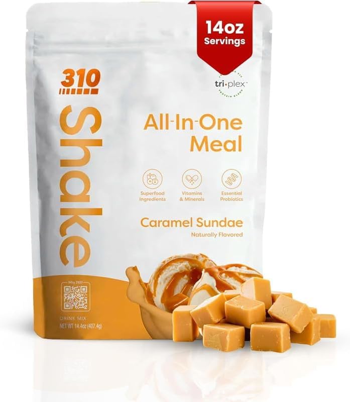 310 Nutrition – All In One Meal Replacement Shake – Superfood Blend with Fiber – Natural Sweeteners – Low Carb Shake, Keto & Paleo Friendly (Caramel Sundae, 14 Servings)