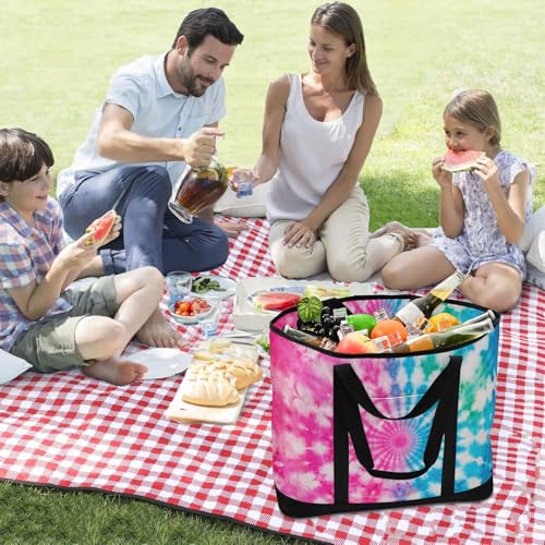 Green Blue Tie Dye Large Insulated Tote Bag for Grocery Shopping Reusable Tote Bags for Women Men, Cooler Bag with Zippered Top & Handles for Beach Picnic Travel3