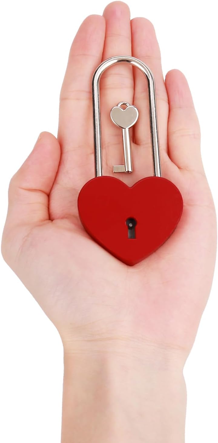 Love Lock Heart Padlock Matte Red Wish Lock Love Padlock with Key for Bridge, Lovers, Wedding, Anniversary, Travel Gift 10pcs