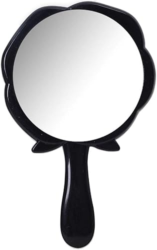 Teensery Espejo de mano de plástico con forma de flor de rosa, espejo de mano de viaje, espejo de maquillaje para mujeres y niñas, color negro