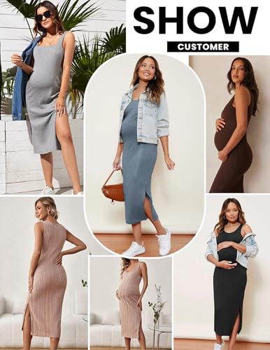Ekouaer Women Pregnancy Dress Tank Ribbed Maternity Dresses Fitted Lightweight Stretchy Clothes For Outfit Black S thumb #4