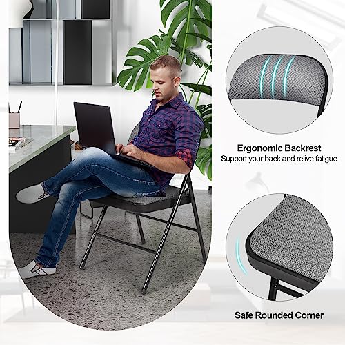 Image of Giantex 6-Pack Folding Chairs Set - Waiting Room Chairs with Metal Frame, Fabric Upholstered Padded Seat, Foldable Party Chair Set, Event Chair, Folding Guest Chairs Set of 6, Grey