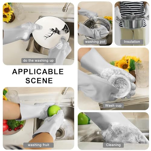 Image of KASHIVAL Silicone Dish Washing Gloves for Kitchen, Dishwashing, Pet Grooming, Car and Bathroom Cleaning (Pack of 2 Pairs, 4 Gloves)