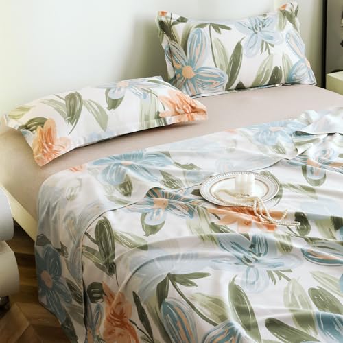 Image of Story@Home Bedsheet for Double Bed Cotton 190 TC with 2 Pillow Covers, White & Light Blue, Floral, Double Size Bedsheet for Double Bed | (225 Cm X 250 Cm) | Perfect for Home Decor