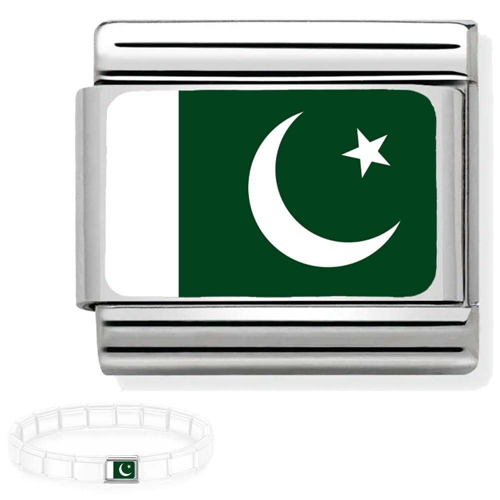 Andska Flag Charms Fit Italian Style Link Bracelet 9 mm Stainless Steel Classic Stretch Modular Bracelets (Pakistani)