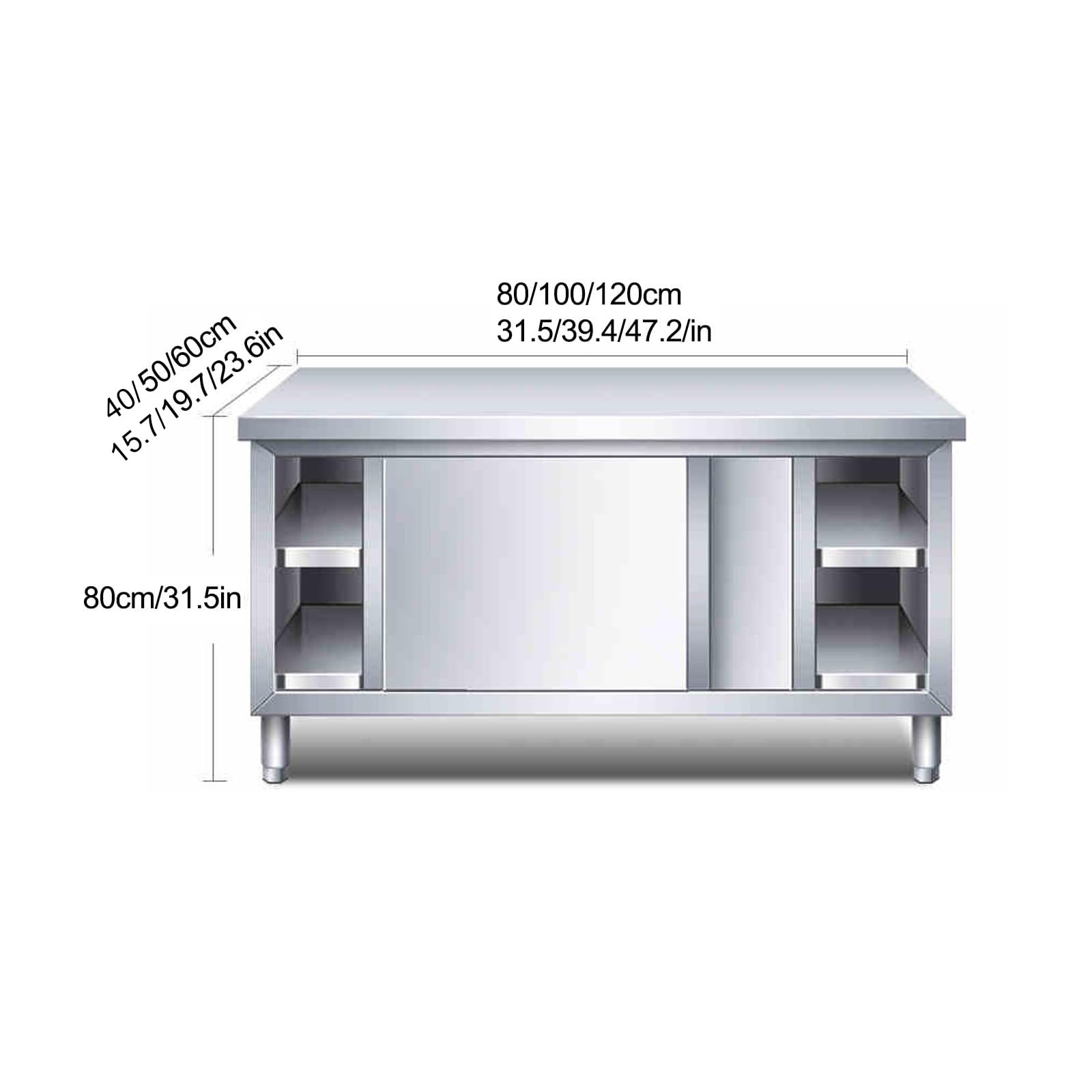 Plan De Travail Cuisine Plaque INOX Cuisine Plan De Travail Meuble INOX Table De Travail en Acier Inoxydable pour Cuisine avec Portes Coulissantes 80x40x80cm