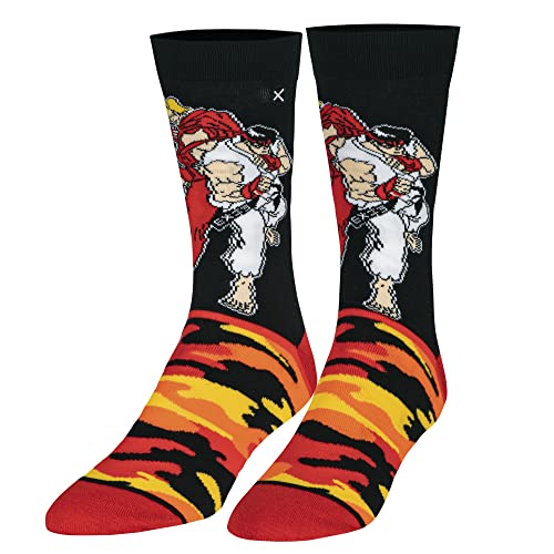 Odd Sox, Street Fighter Camo, Fun Graphic Print Crew Socks, Men & Women, Large, Black, L