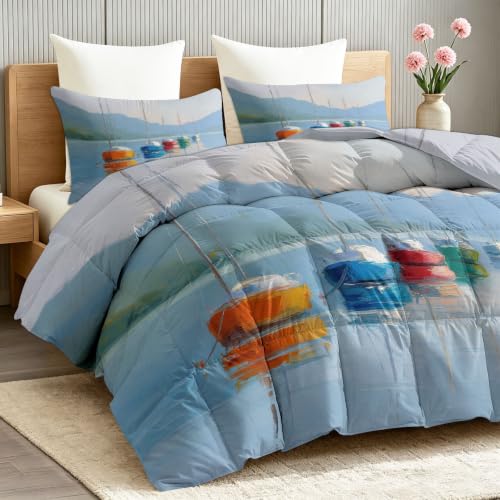 Edredón de verano de 220 x 240 cm de microfibra lavable con diseño de velero 4