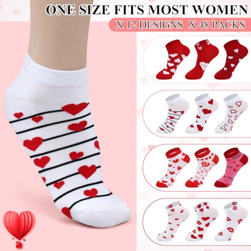 Image of Short Valentine Heart Socks for Women, Red Pink White Heart Ankle Crew Low Cut Galentines Socks Bulk for Women