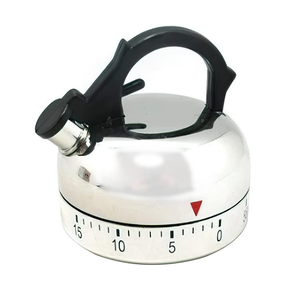 Hbbgdiy Silver Mechanical Kitchen Timer 60-Minute Countdown Cooking Clock With Kettle Shape Design For Baking, Home, Kitchen Use