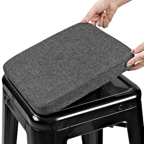 Image of BUYUE Friendly Woven Fabric Magnetic Bar Stool Cushion 1 Piece, Enhanced Anti-Slip Breathable Small Chair Seat Pad for Cafe Bistro Stackable Metal Stool (Square, Dark Gray, 1)
