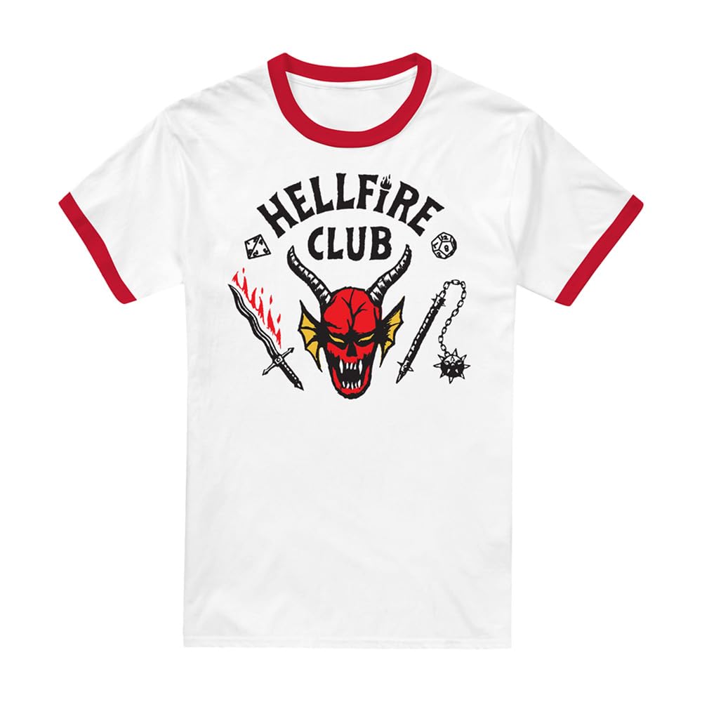 Stranger Things Hellfire Club Ringer Unisex Ringer T Shirt, White/Red, Medium