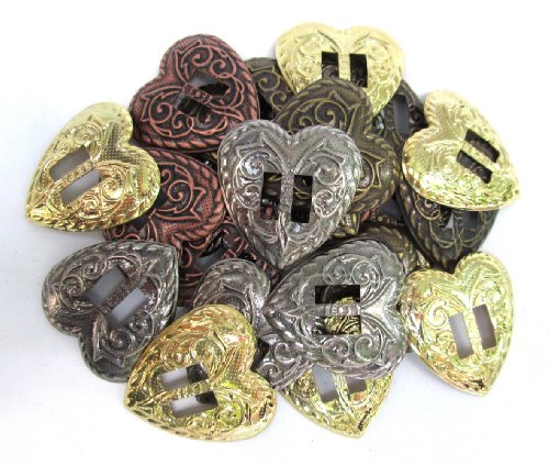 Conchos Western Heart Shape; Mixed Finishes, Slotted; 24 Pieces