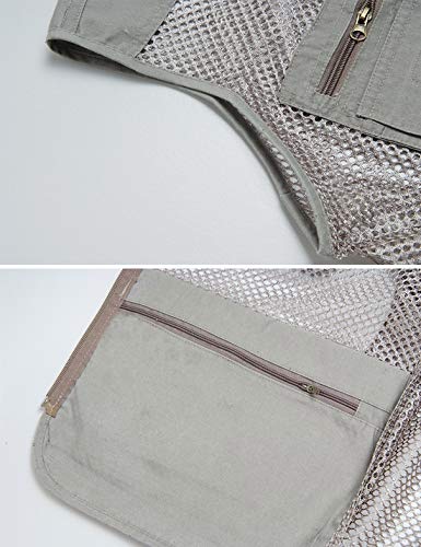 Flygo Men's Summer Mesh Fishing Vest Outdoor Photography Journalist Travel Vest with Pockets Grey L4