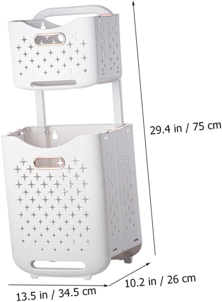 Double Layer Foldable Laundry Basket with Rolling Wheels Spacious Dirty Clothes Hamper for Bathroom and Bedroom Storage Smooth Surface Brake Wheel for Stable Movement Family Use