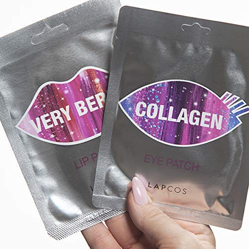 LAPCOS Collagen Eye Mask and Very Berry Lip Patch Set (12 pack) | VARIETY VALUE PACK with 8 Collagen Eye Masks + 4 Very Berry Lip Patches for to Moisturize Face and Improve All Skin Types | Korean Beauty