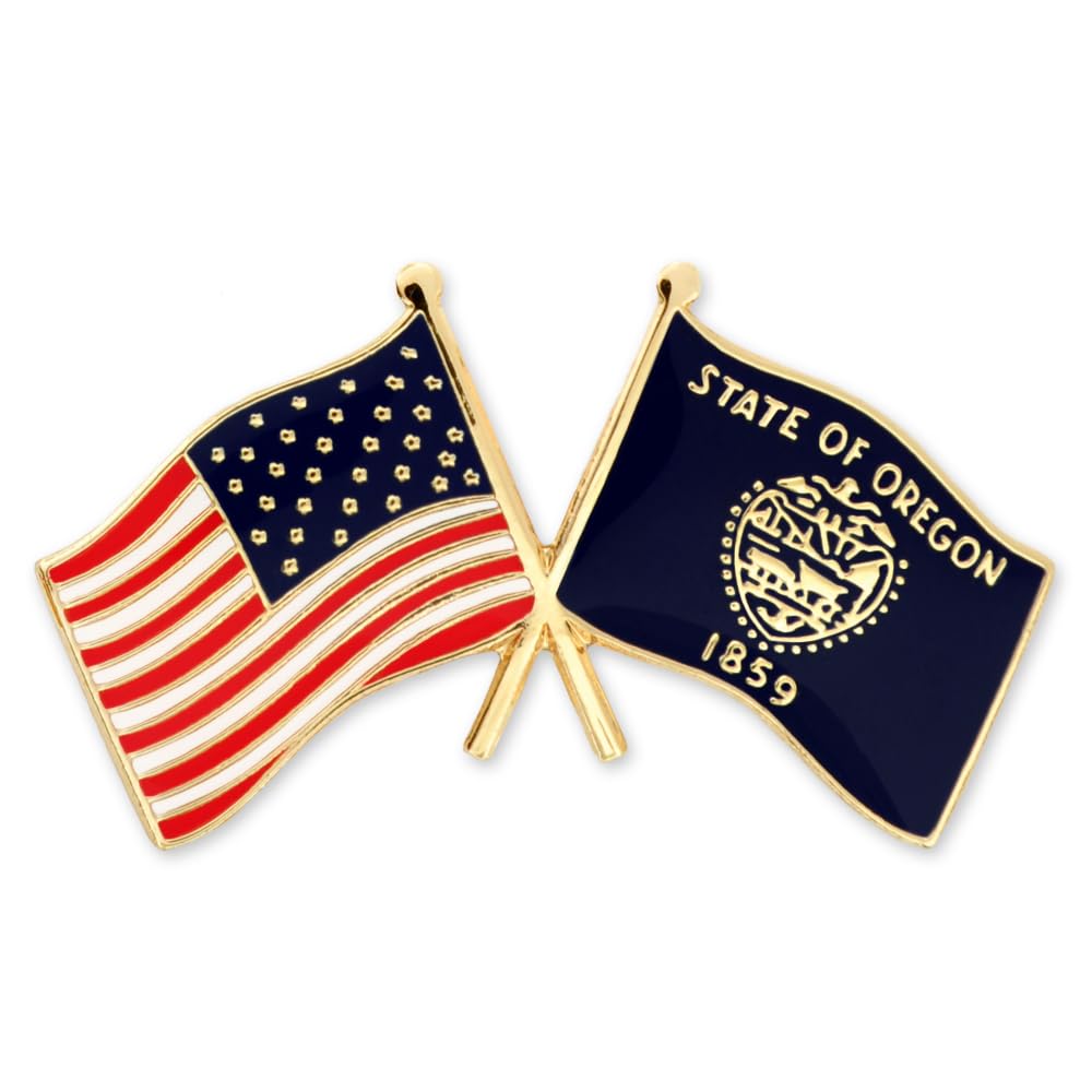 PinMart USA Crossed Friendship American Flag Pin – Gold-Colored Plated Enamel – Clutch Back – Ideal for Events, Awards, Gifts – Durable, Individually