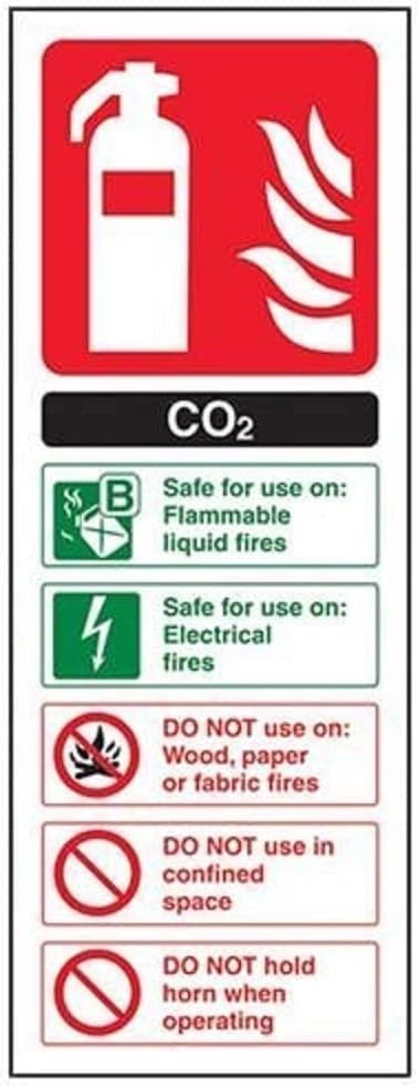 V Safety Co2 ID 消火器サイン - ポートレート - 75mm X 200mm - 1mm 硬質プラスチック