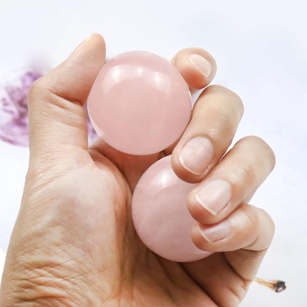 RCSTOONE 1.2 inches Natural Rose Quartz Healing Baoding Balls for Meditation and Relaxation, Small Pink Chinese Medicine Ball for Hand Therapy,