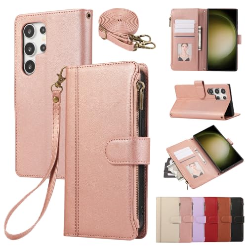 Étui Galaxy A15 5G en cuir or rose avec lanière et finitions premium