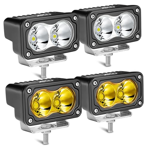 Image of LED Pods, AKD Part 4Pcs 3 inch 80W Spot CREE LED Pod Lights Small Off Road Driving Lights Fog Ditch Lights for Trucks Motorcycle UTV ATV SUV Dirt Bike - White & Yellow