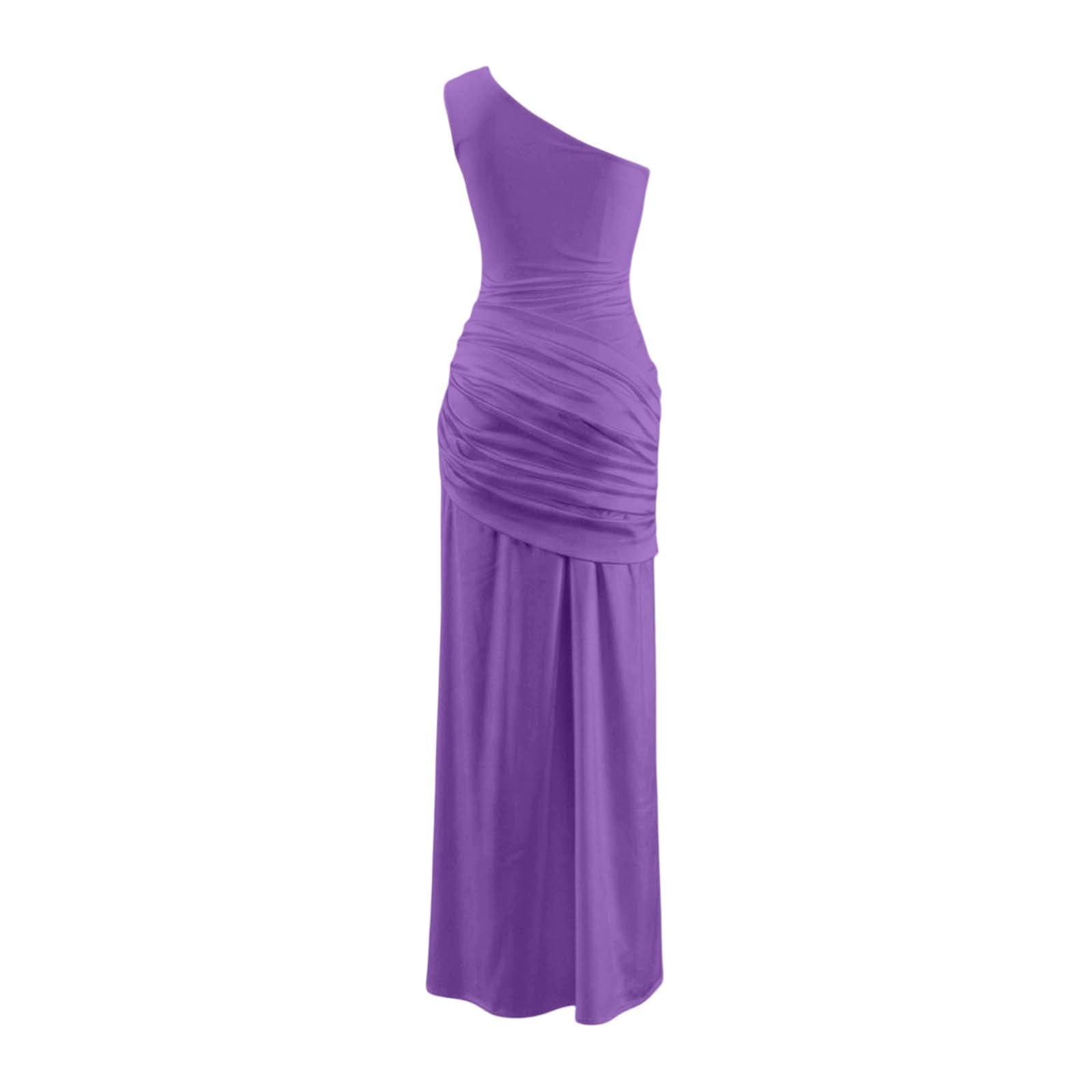 Robe longue élégante sans bretelles pour femme - Robe asymétrique en satin - Taille haute - Moulante - Robe de soirée, de mariage, de cocktail, de bal de fin d'année - Élégante robe de demoiselle