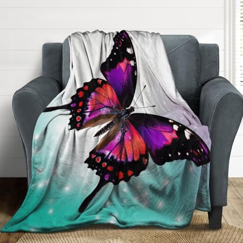 Couverture flanelle papillon 130x150cm douce pour lit et canapé