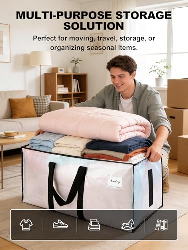 HOMESURE Supports 200lbs Heavy Duty Moving Bags - Strong Zipper & Wrap-Around Handles - Water-Resistant Storage Totes, Durable Alternative to Moving Boxes - 8 Pack - Semi-Transparent - view 3