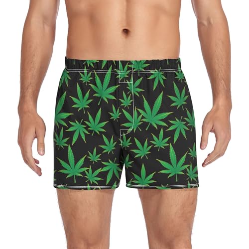 Men's Marijuana Weed Cannabis Leaf Boxer Shorts Soft Breathable Boxer Briefs Underwear Button Fly L