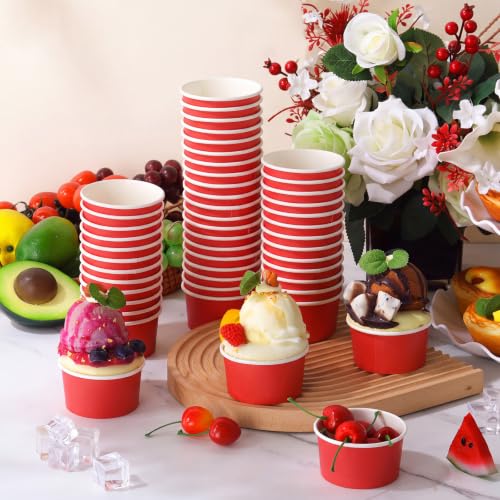 Image of Maxdot 60pcs 3 oz Dessert Cups, Disposable Ice Cream Cups, Paper Frozen Yogurt Bowls, for Hot and Cold Foods, Suitable for Gelato or Mousse (Red)