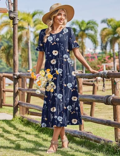 Image of Zeagoo Womens Summer Dresses 2026 Casual Midi Dress Flowy Sundress Ruffle Short Sleeve Tiered Dresses A Line Boho Dress