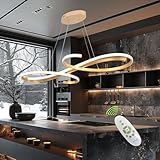 Lámpara Colgante LED Dorada para Mesa de Comedor,Moderna Lámpara de Mesa de Comedor Regulable, Lámpara Colgante LED de 100 cm de Largo, Lámpara Colgante Moderna con Control Remoto, Altura Ajustable