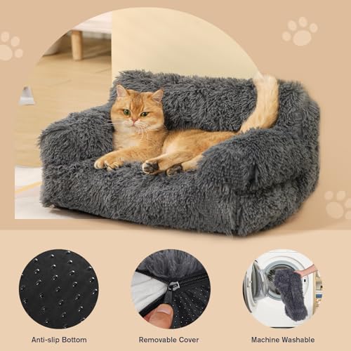 Avont Flauschig Katzenbett, abnehmbar & waschbar Bezug Katzensofa für Katzen klein Hunde -Grau