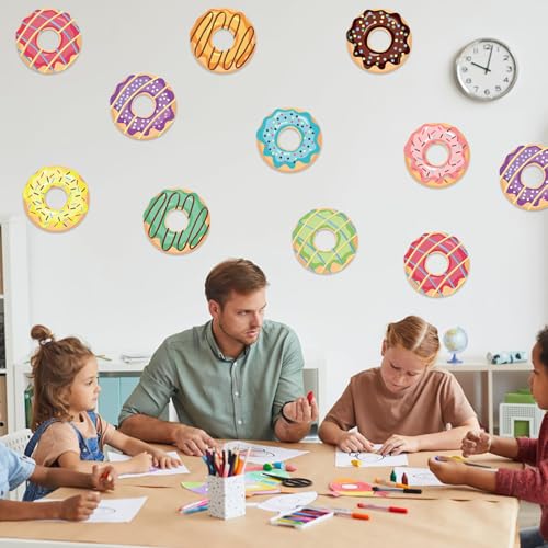 Image of Vuzvuv 90Pcs 5In Doughnut Paper Cutouts with 180Pcs Glue Points,Doughnut Cut Outs Bulletin Board Decorations for Birthday Party Theme Decor Supplies