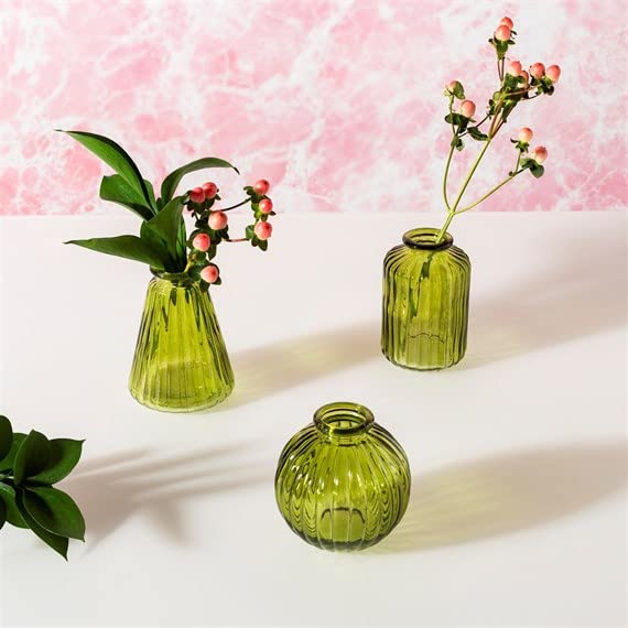 Sass & Belle Set Di 3 Vasi In Vetro Verde Oliva – Forme Organiche, Perfetti Per Boccioli
