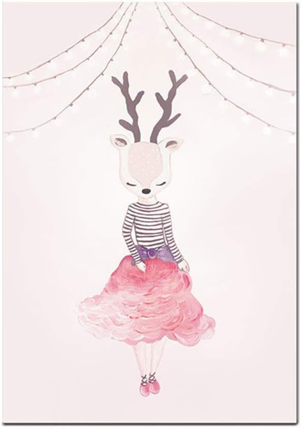 BBLL Acuarela nórdica Unicornio Conejito Chica Niño Animal Cartel Lienzo Pintura Pintura mural Habitación infantil Decoración del hogar 30x40cm Sin marco A