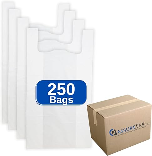 Bolsas blancas de polietileno de alta densidad sin imprimir – 20 x 10 x 36 pulgadas con asas – 250 unidades – 18 micras – Venta al por menor,