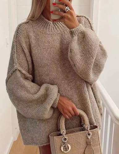 Women’s Oversized Fall Sweater 2025, Chunky Knit Crewneck Long Sleeve Fuzzy Pullover Tops4