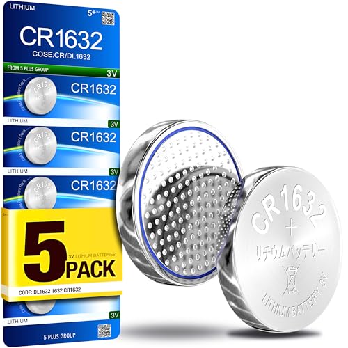 5Plus Group 5 Pcs CR1632 CR 1632 DL1632 LM1632 3V Lithium Battery Mercury free Long Life Strong Power 3 Volt Lithium Flat Batteries for electronic devices Watch household items car remote key