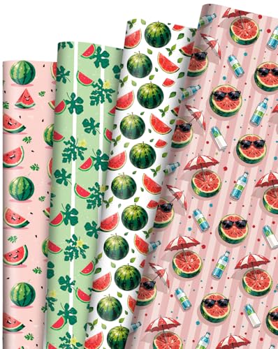Pineraap 12 hojas de papel de regalo de sandía, papel de regalo de sandía, frutas de verano, manualidades, arte, cumpleaños, papel de regalo de sandía para cumpleaños, fiesta, baby shower, 20 x 28