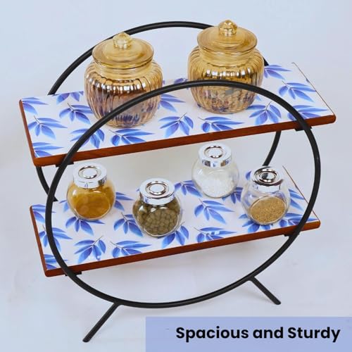 Image of Premium Bluedoodle Wooden Kitchen Organizer /Countertop Kitchen Storage Rack /Spice Rack /Shelf /Wooden Organizer /Living Room Organizer,Big(40.6 L x 37 W x 17.5 H Cm)