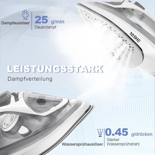 2300W Dampfbügeleisen mit Schnell Aufheizender Antihaft Bügelsohle, 300ml Wassertank, Konstante Dampfleistung 25 g/min, Dampfstoß 150 g/min, Selbstreinigung, Anti-Kalk & Tropf-Stopp-Funktion – Bild 5