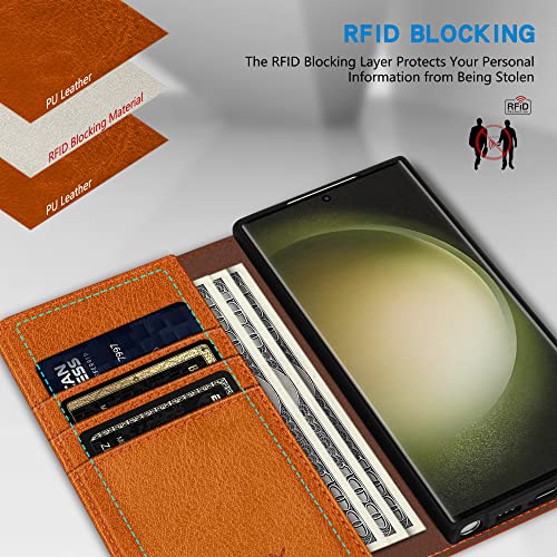 Image of ZZXX for Galaxy S23 Ultra Wallet Case Strong Magnetic 6.8 inch,Brown