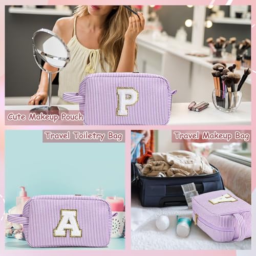Image of YOOLIFE Initial Makeup Bag for Women - Monogram Cute Makeup Bag Cosmetic Case Toiletry Pouch for Women Her Best Friend Sister Teacher, Personalized Birthday Gifts for Women, Purple H