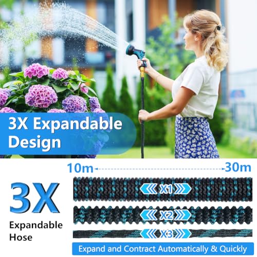 Tuyau d'arrosage extensible 30m léger avec raccords en laiton pour jardin