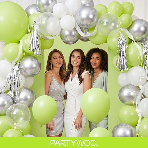 Image of PartyWoo Lime Green Balloons 130pcs Different Sizes of 18 12 10 5 Inch Light Green Latex Balloon Arch Kit Garland for Wedding Birthday Dinosaur Jungle Golf Football Theme Party Decorations Green-Y6