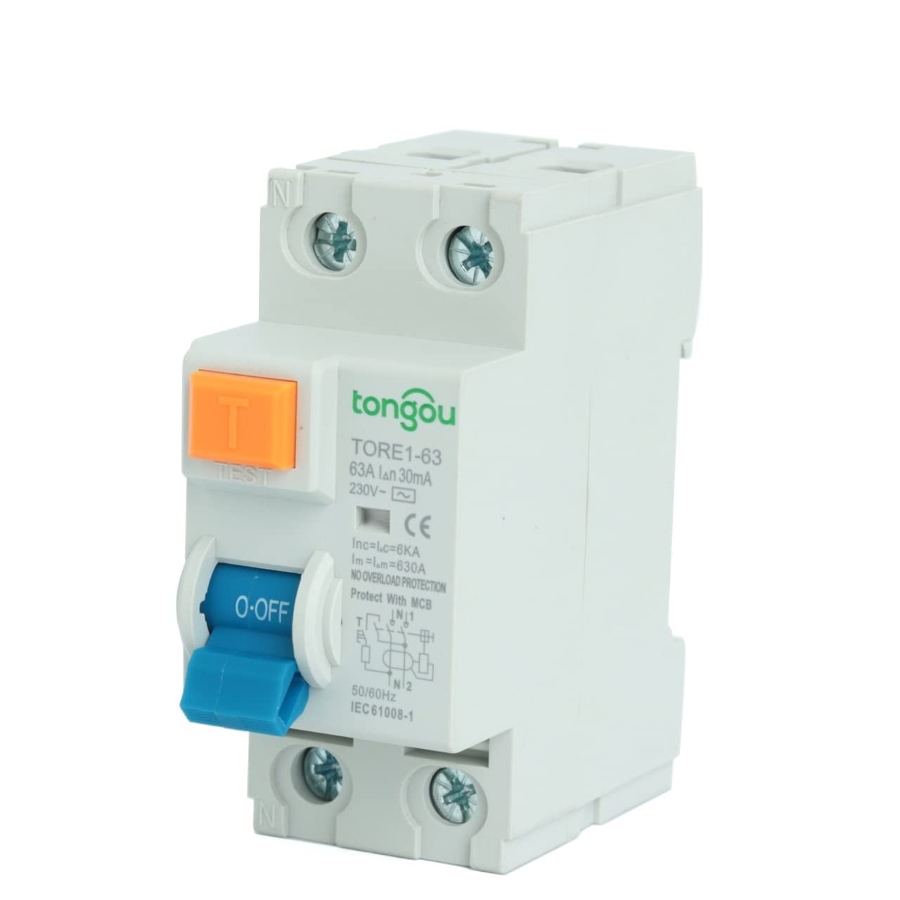 Circuit Breakers, 2P 16A 63A 10mA 30mA 100mA 6KA 230V Electromechanic Residual Current Circuit Breaker Differential Breaker Safety Switch(2Pole 100mA,20A)