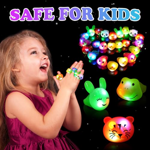 HOTUT Blinkende Ringe, 18 Stück LED Leuchtringe, Tier Licht Up Ringe, im Dunkeln leuchtende Leuchtringe, Party Spielzeug für Kinder und Erwachsene, Gastgeschenke Kindergeburtstag Halloween Karneval