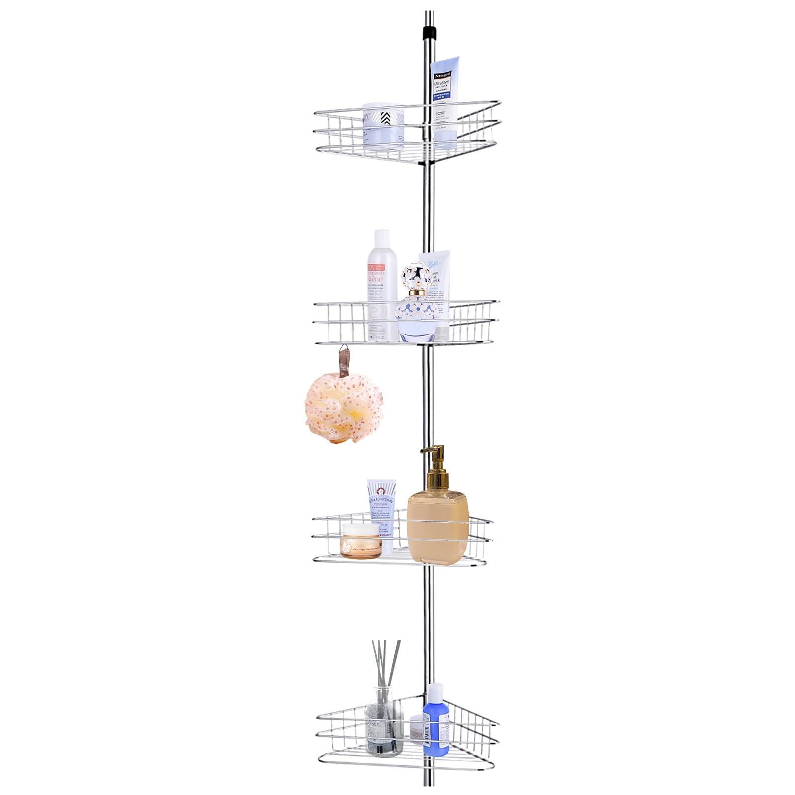 HeyJiaYu 4-Tier Wall Corner Shelf Bath Accessories Wall Organizer Tiered Wall Mount Metal Shelves 107-110 Inch Height Bathroom