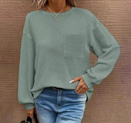 Women's Round Neck Sweater Lantern Long Sleeve Solid Color Loose Fit Casual Stretchy Fall Winter Top2